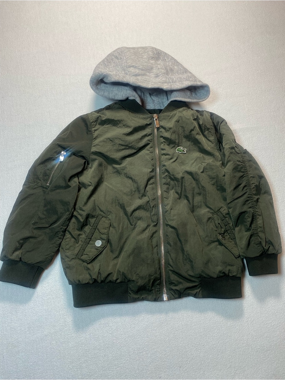 Lacoste Kids Hooded Olive Green Bomber Jacket
